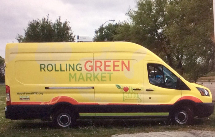 rolling green market van.